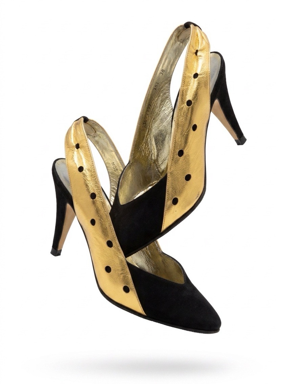 Rare Vintage BADICCI Suede & Gold Metallic Leathet Slingback Heels - 80’s Italy